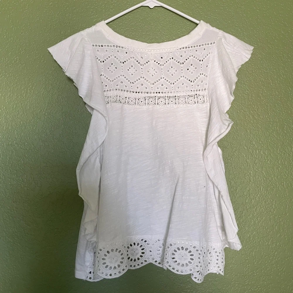 Anthropologie White Sustainable Lace Eyelet Blouse Large - Picture 6 of 8